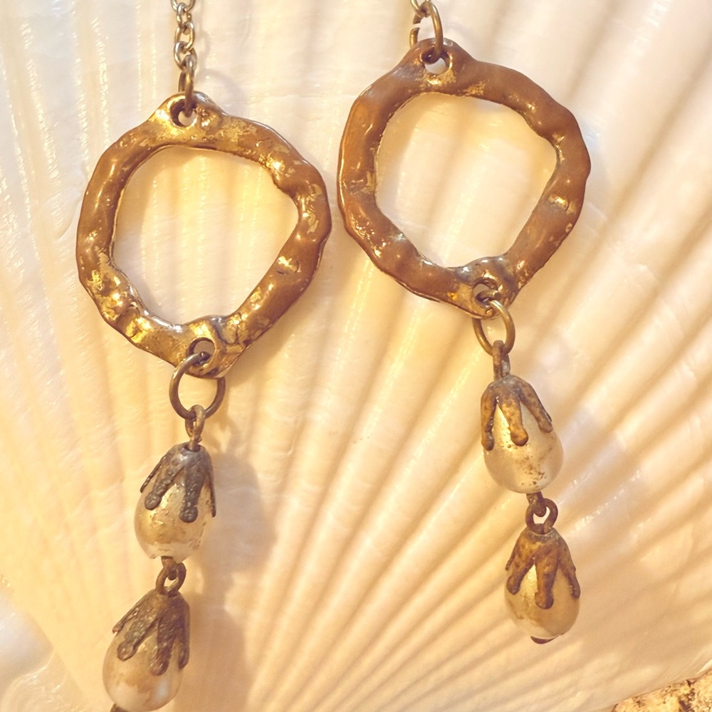 Gold and Cream Dangle Earrings